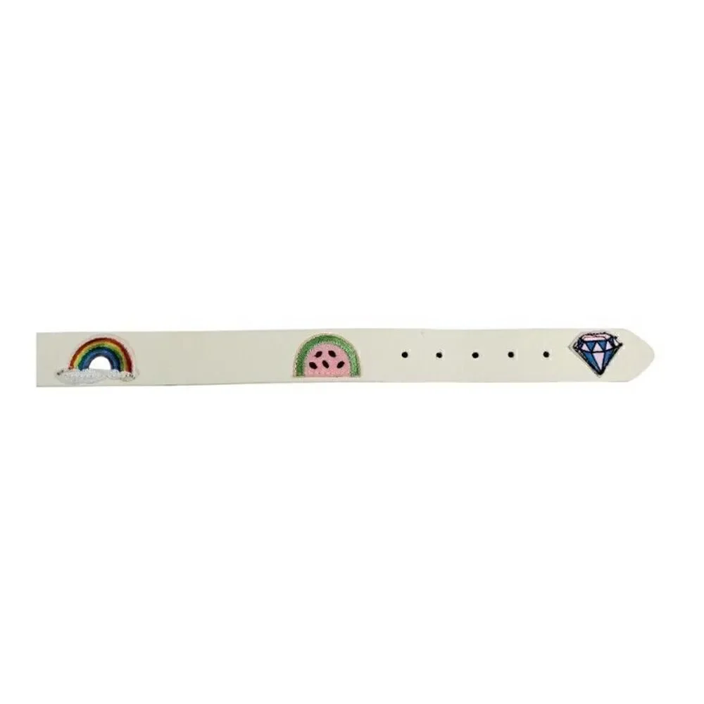 No Boundaries Kids Belt w/Patches Size S/M White Unicorn Rainbow Rose Kidcore